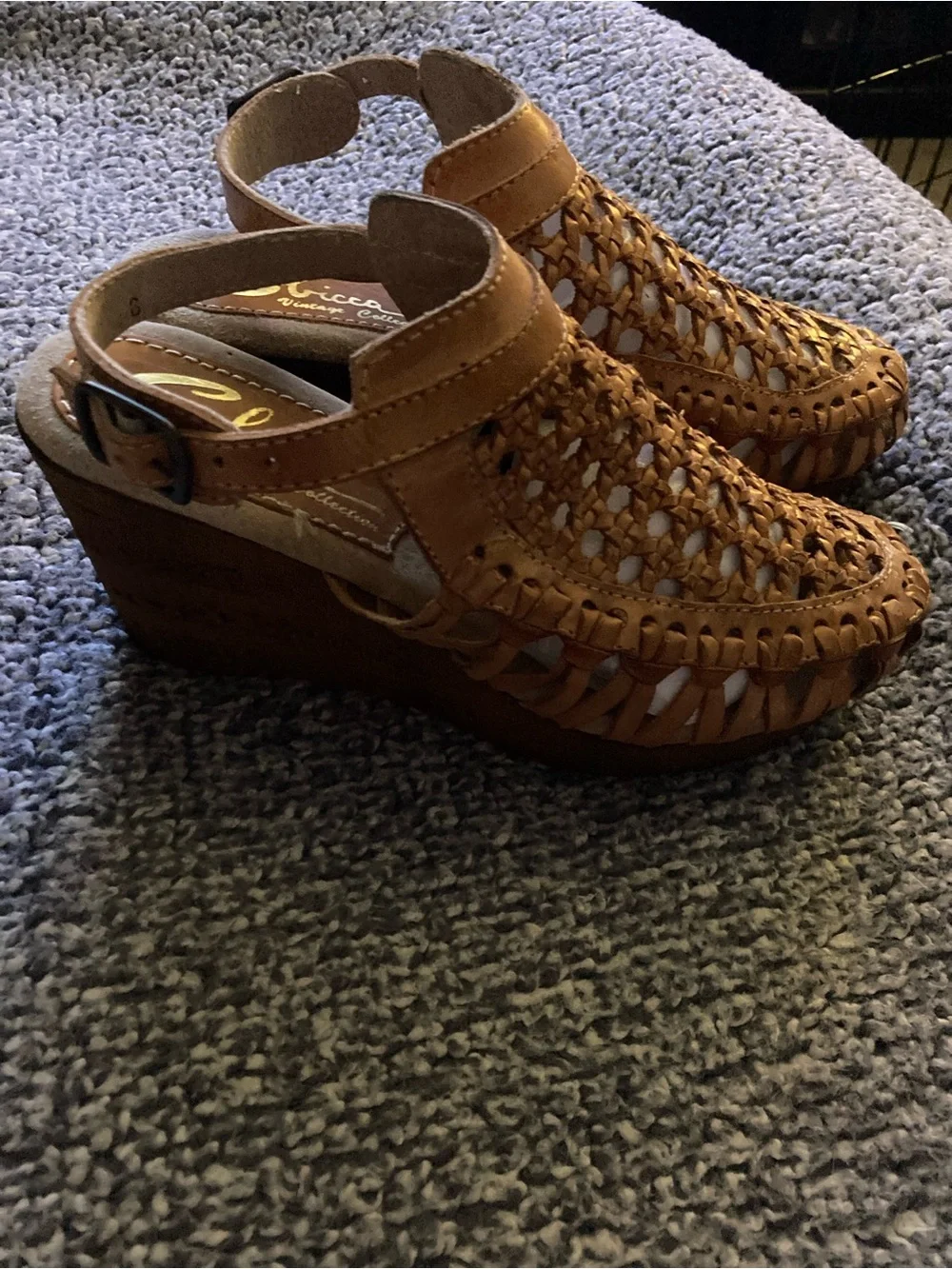 Sbicca Tan Woven Leather Wedge Sandals